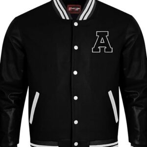 Men’s Wool & Leather Varsity Bomber Jacket – Retro College Letterman Coat