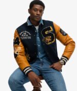 Men’s Vintage Patched Varsity Jacket – Classic Wool & Leather Letterman Bomber