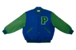 Men’s Bright Royal & Kelly Green Varsity Jacket – Classic Wool & Leather Letterman Bomber