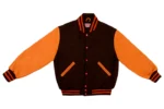 Men’s Brown & Burnt Orange Varsity Jacket – Classic Wool & Leather Letterman Bomber