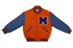 Men’s Pumpkin Orange & Bright Royal Varsity Jacket – Classic Wool & Leather Letterman Bomber