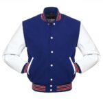 Classic Varsity Wool Bomber Jacket – Royal Blue Wool & White Leather Letterman - Image 2