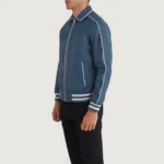 Classic Varsity Leather Bomber Jacket – Cooper Blue Leather Letterman - Image 2