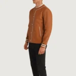 Classic Varsity Leather Bomber Jacket – Willis Tan Brown Leather Letterman - Image 2