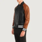 Classic Varsity Leather Bomber Jacket – Walton Black & Brown Leather Letterman - Image 2