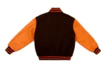 Men’s Brown & Burnt Orange Varsity Jacket – Classic Wool & Leather Letterman Bomber - Image 2
