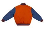 Men’s Pumpkin Orange & Bright Royal Varsity Jacket – Classic Wool & Leather Letterman Bomber - Image 2