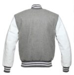 Classic Varsity Wool Bomber Jacket – Grey Wool & White Leather Letterman - Image 3