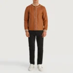 Classic Varsity Leather Bomber Jacket – Willis Tan Brown Leather Letterman - Image 3