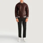 Classic Varsity Leather Bomber Jacket – Pascal Maroon Leather Letterman - Image 3