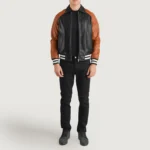 Classic Varsity Leather Bomber Jacket – Walton Black & Brown Leather Letterman - Image 3