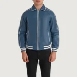 Classic Varsity Leather Bomber Jacket – Cooper Blue Leather Letterman - Image 4