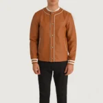 Classic Varsity Leather Bomber Jacket – Willis Tan Brown Leather Letterman - Image 4