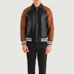 Classic Varsity Leather Bomber Jacket – Walton Black & Brown Leather Letterman - Image 4