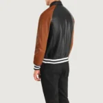 Classic Varsity Leather Bomber Jacket – Walton Black & Brown Leather Letterman - Image 5