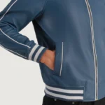 Classic Varsity Leather Bomber Jacket – Cooper Blue Leather Letterman - Image 6