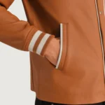 Classic Varsity Leather Bomber Jacket – Willis Tan Brown Leather Letterman - Image 6