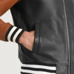 Classic Varsity Leather Bomber Jacket – Walton Black & Brown Leather Letterman - Image 6