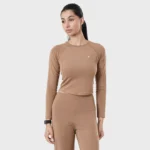 Brown Full Sleeve Easylift Gym Top – Stretch Fit Activewear for Women