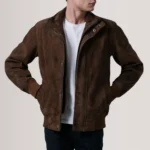 Lester Men’s Brown Suede Leather Bomber Jacket – Classic Minimal Style