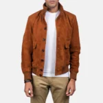 Eaton Men’s Brown Suede Leather Bomber Jacket – Timeless Minimal Style