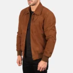 Tomchi Men’s Classic Tan Suede Leather Bomber Jacket - Image 2