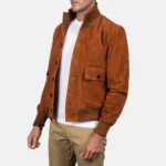 Eaton Men’s Brown Suede Leather Bomber Jacket – Timeless Minimal Style - Image 2