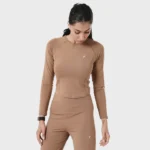 Brown Full Sleeve Easylift Gym Top – Stretch Fit Activewear for Women - Image 2