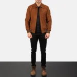 Tomchi Men’s Classic Tan Suede Leather Bomber Jacket - Image 3