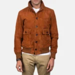 Eaton Men’s Brown Suede Leather Bomber Jacket – Timeless Minimal Style - Image 3