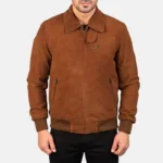 Tomchi Men’s Classic Tan Suede Leather Bomber Jacket - Image 4