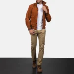 Eaton Men’s Brown Suede Leather Bomber Jacket – Timeless Minimal Style - Image 4