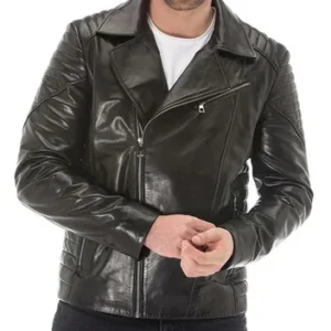 Vanguard Men’s Black Genuine Sheepskin Leather Biker Jacket – Classic Moto Style