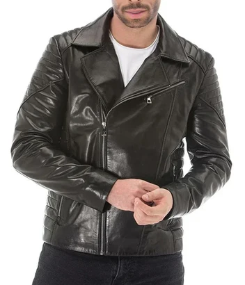 1 Vanguard Men’s Black Genuine Sheepskin Leather Biker Jacket – Classic Moto Style - Image 1
